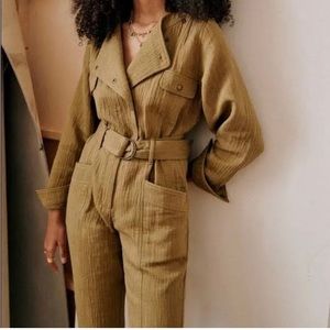 Sezane Khaki linen jumpsuit 36/4